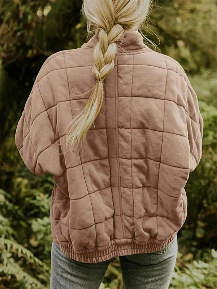 Giacca oversize trapuntata con zip per donna – Calda giacca casual trapuntata per la vita quotidiana e l'autunno