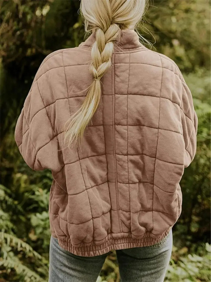 Giacca oversize trapuntata con zip per donna – Calda giacca casual trapuntata per la vita quotidiana e l'autunno