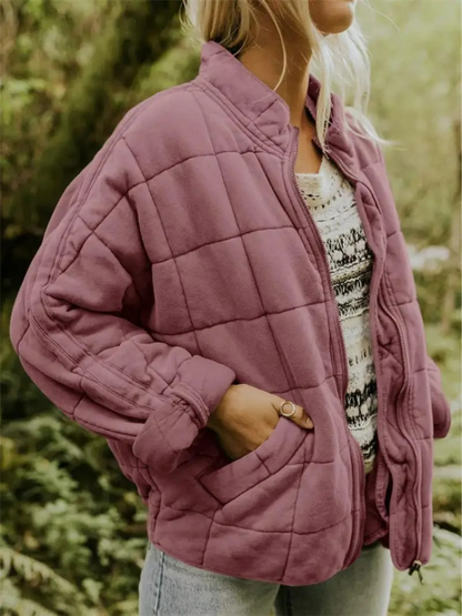 Giacca oversize trapuntata con zip per donna – Calda giacca casual trapuntata per la vita quotidiana e l'autunno