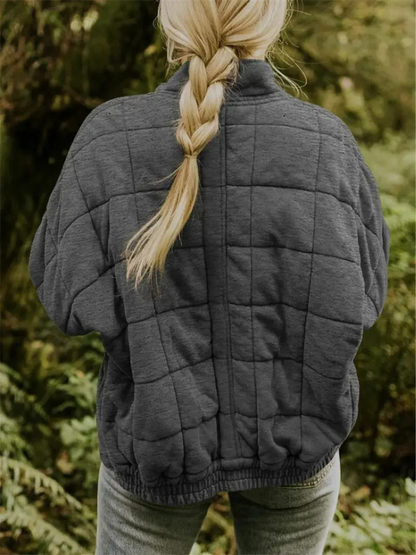 Giacca oversize trapuntata con zip per donna – Calda giacca casual trapuntata per la vita quotidiana e l'autunno