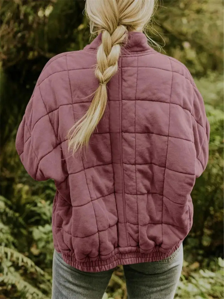 Giacca oversize trapuntata con zip per donna – Calda giacca casual trapuntata per la vita quotidiana e l'autunno
