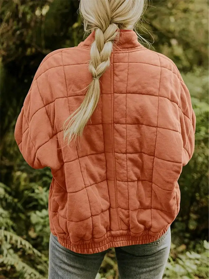 Giacca oversize trapuntata con zip per donna – Calda giacca casual trapuntata per la vita quotidiana e l'autunno