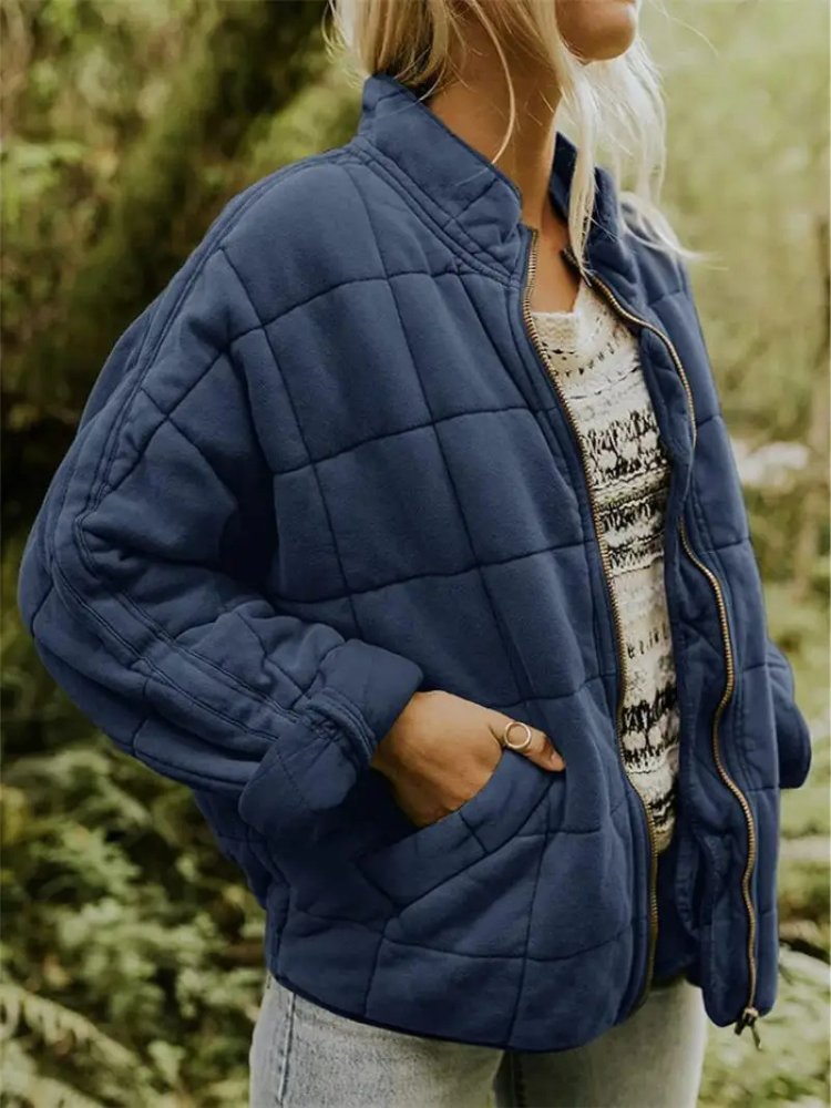 Giacca oversize trapuntata con zip per donna – Calda giacca casual trapuntata per la vita quotidiana e l'autunno