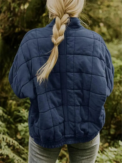 Giacca oversize trapuntata con zip per donna – Calda giacca casual trapuntata per la vita quotidiana e l'autunno