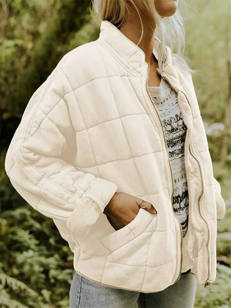 Giacca oversize trapuntata con zip per donna – Calda giacca casual trapuntata per la vita quotidiana e l'autunno