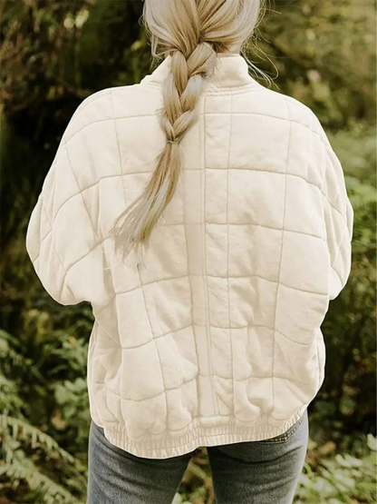 Giacca oversize trapuntata con zip per donna – Calda giacca casual trapuntata per la vita quotidiana e l'autunno