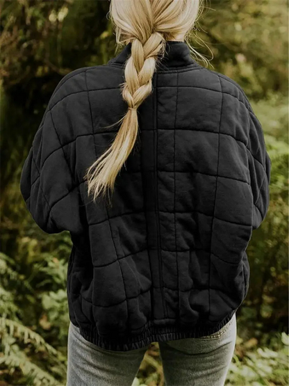 Giacca oversize trapuntata con zip per donna – Calda giacca casual trapuntata per la vita quotidiana e l'autunno