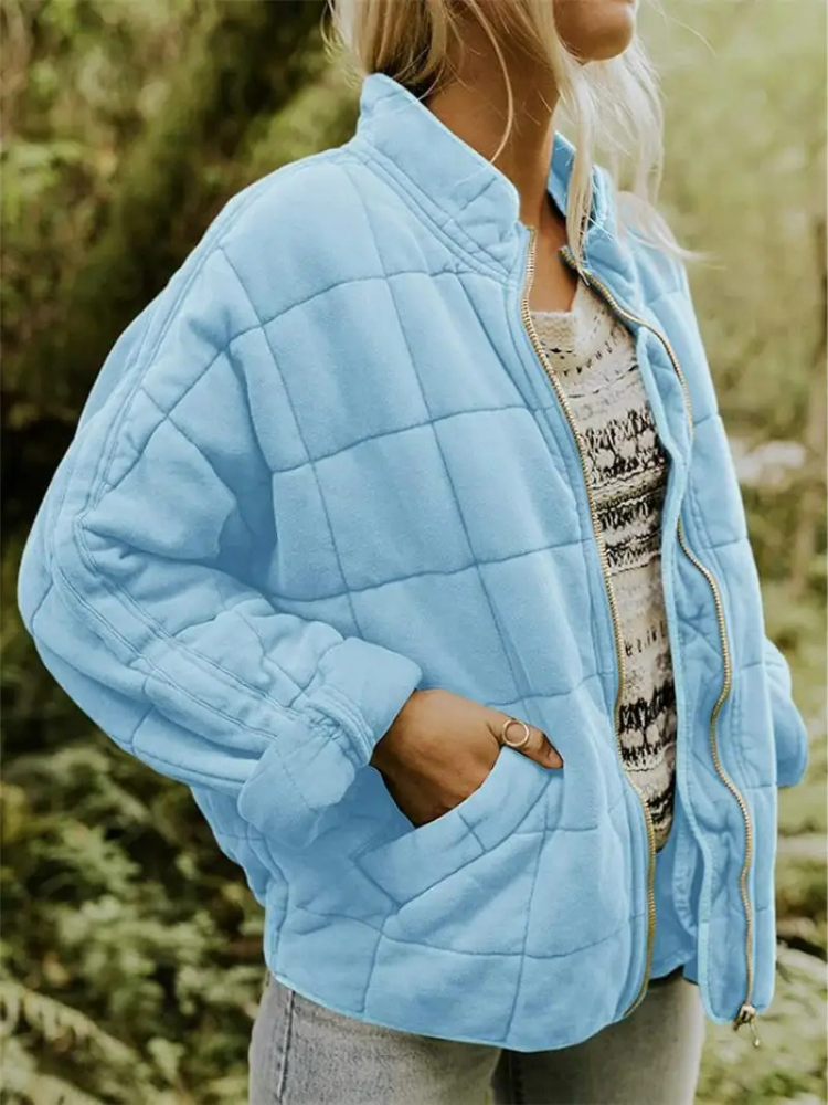 Giacca oversize trapuntata con zip per donna – Calda giacca casual trapuntata per la vita quotidiana e l'autunno