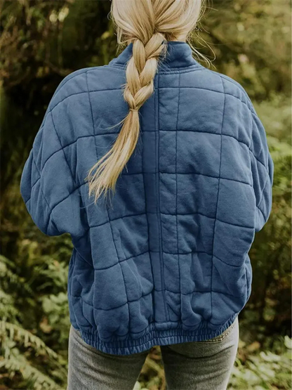 Giacca oversize trapuntata con zip per donna – Calda giacca casual trapuntata per la vita quotidiana e l'autunno
