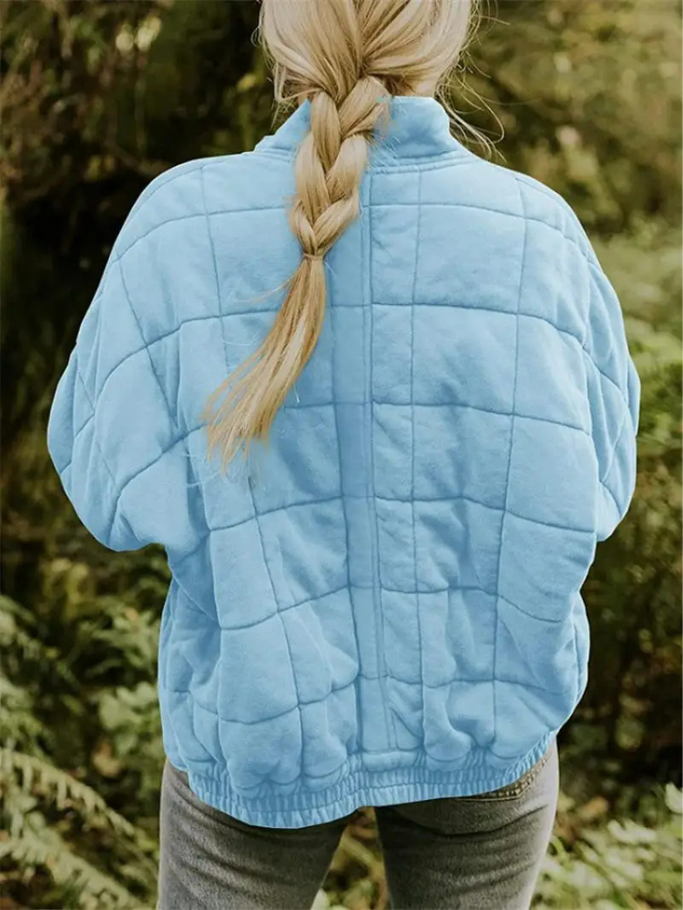 Giacca oversize trapuntata con zip per donna – Calda giacca casual trapuntata per la vita quotidiana e l'autunno