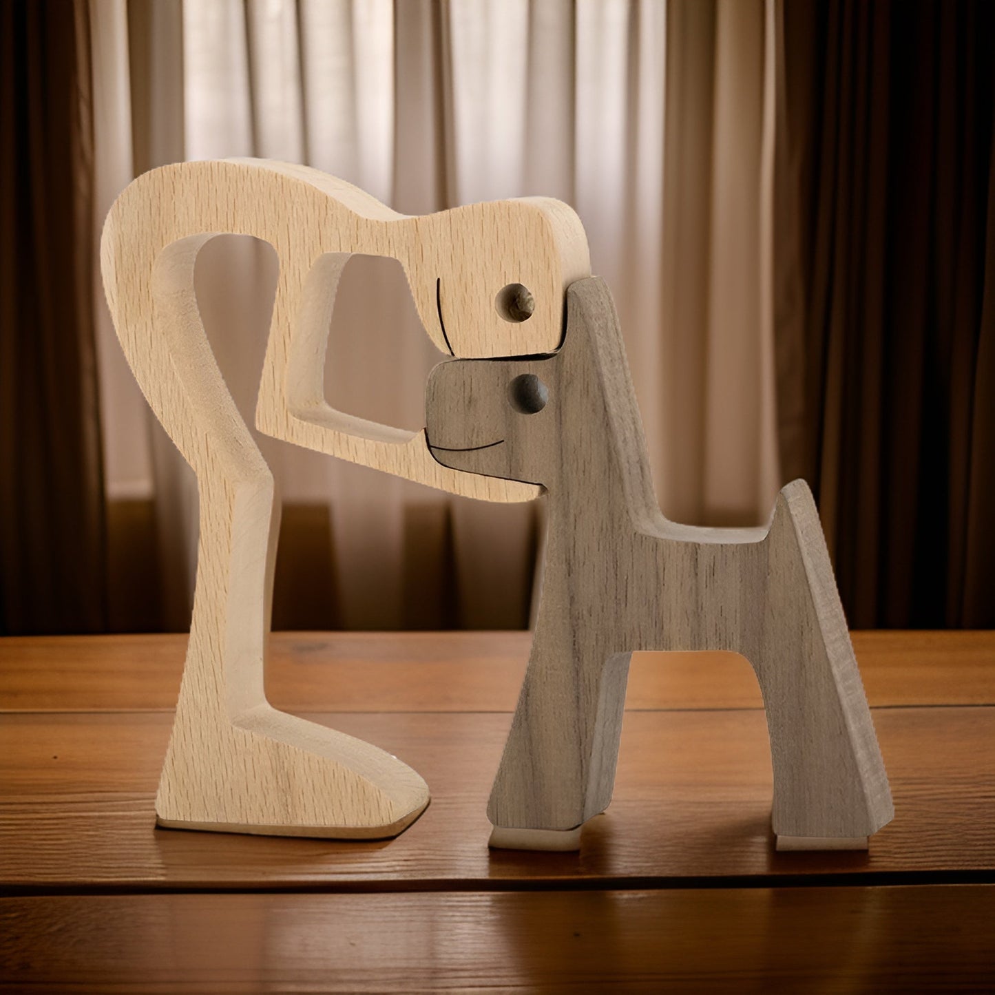 SculptAmical - Scultura in legno fatta a mano – Simbolo dell'amicizia – Cane & Uomo – 100 % legno naturale