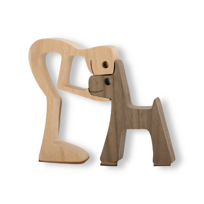SculptAmical - Scultura in legno fatta a mano – Simbolo dell'amicizia – Cane & Uomo – 100 % legno naturale