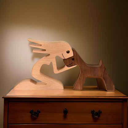 SculptAmical - Scultura in legno fatta a mano – Simbolo dell'amicizia – Cane & Uomo – 100 % legno naturale