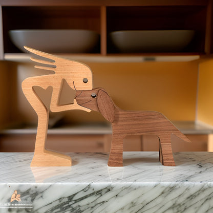 SculptAmical - Scultura in legno fatta a mano – Simbolo dell'amicizia – Cane & Uomo – 100 % legno naturale