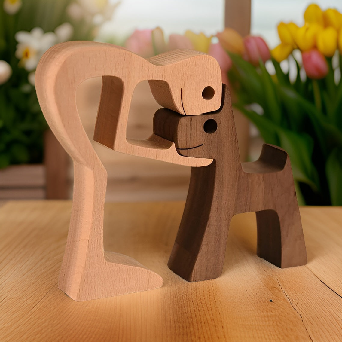 SculptAmical - Scultura in legno fatta a mano – Simbolo dell'amicizia – Cane & Uomo – 100 % legno naturale