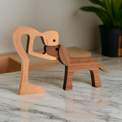 SculptAmical - Scultura in legno fatta a mano – Simbolo dell'amicizia – Cane & Uomo – 100 % legno naturale