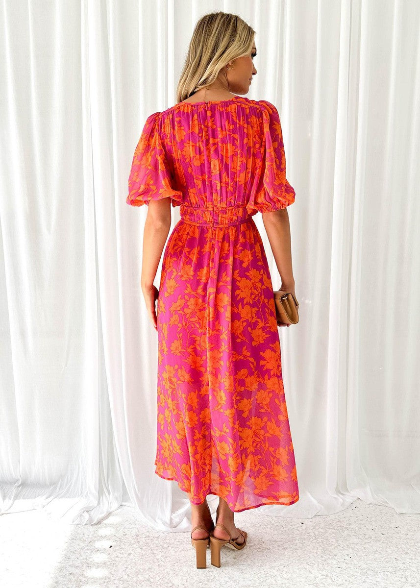 Elegante abito maxy con scollatura a V e stampa floreale – Abito estivo leggero per donne