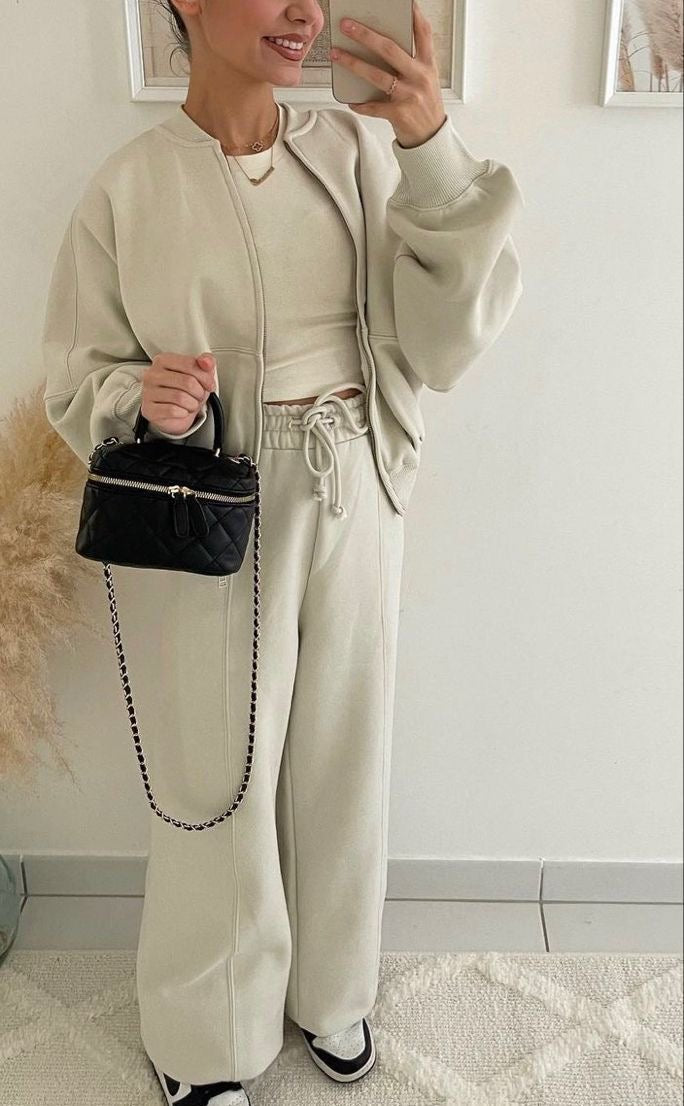 Séraphine - Completo da donna in felpa Elengate comodo con vita alta e giacca a maniche larghe