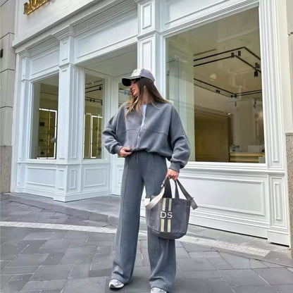 Séraphine - Completo da donna in felpa Elengate comodo con vita alta e giacca a maniche larghe