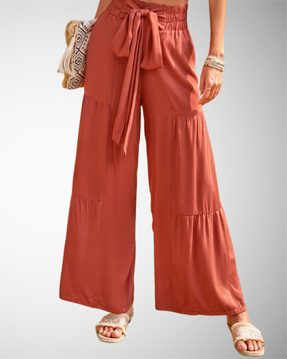Lina - Pantaloni Larghi a Vita Alta Primavera-Estate Eleganti e Casual con Pieghe e Cintura