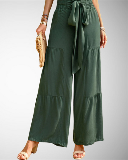 Lina - Pantaloni larghi a vita alta Primavera-Estate Eleganti e Casual con Pieghe e Cintura da Annodare