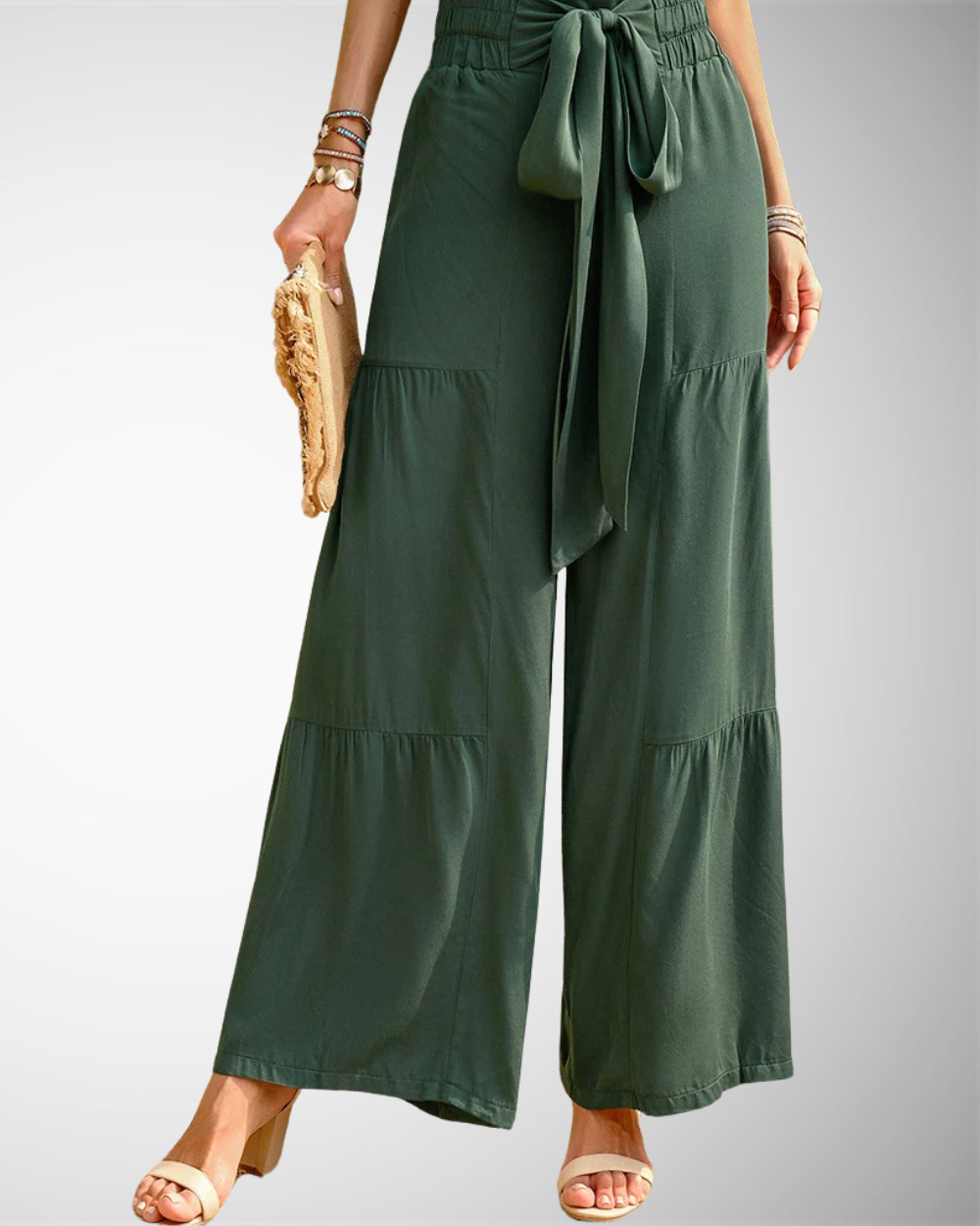 Lina - Pantaloni Larghi a Vita Alta Primavera-Estate Eleganti e Casual con Pieghe e Cintura
