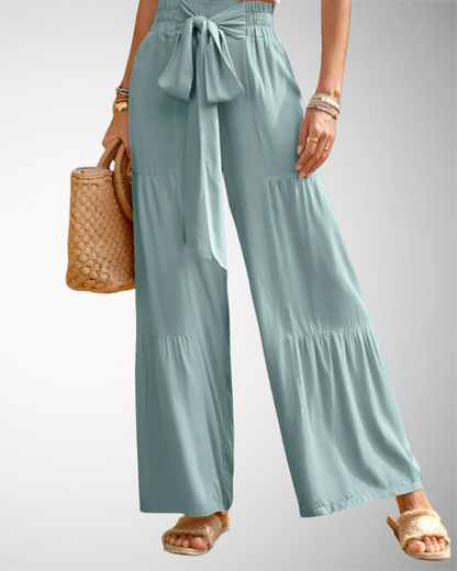 Lina - Pantaloni Larghi a Vita Alta Primavera-Estate Eleganti e Casual con Pieghe e Cintura