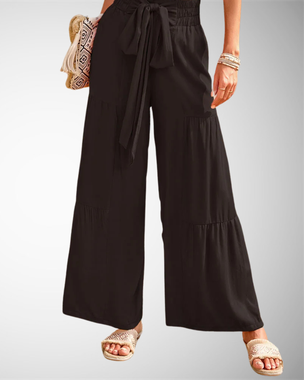 Lina - Pantaloni Larghi a Vita Alta Primavera-Estate Eleganti e Casual con Pieghe e Cintura