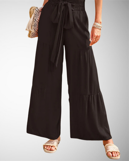 Lina - Pantaloni larghi a vita alta Primavera-Estate Eleganti e Casual con Pieghe e Cintura da Annodare