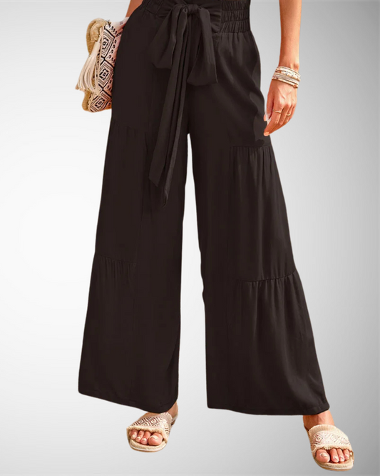 Lina - Pantaloni larghi a vita alta Primavera-Estate Eleganti e Casual con Pieghe e Cintura da Annodare