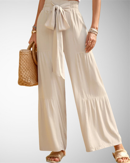 Lina - Pantaloni Larghi a Vita Alta Primavera-Estate Eleganti e Casual con Pieghe e Cintura