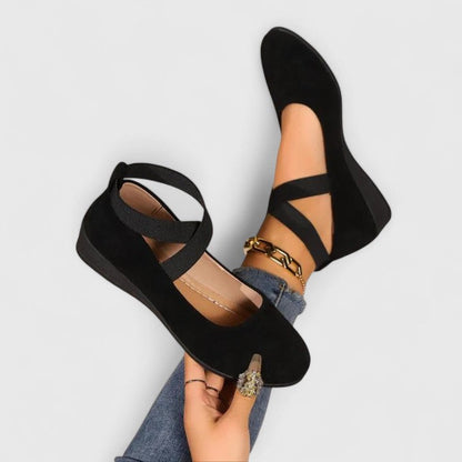 Eleganti Ballerine con Cinturino Incrociato per Donne – Comodi Scarpe con Tacco a Cuneo per Quotidiano e Tempo Libero