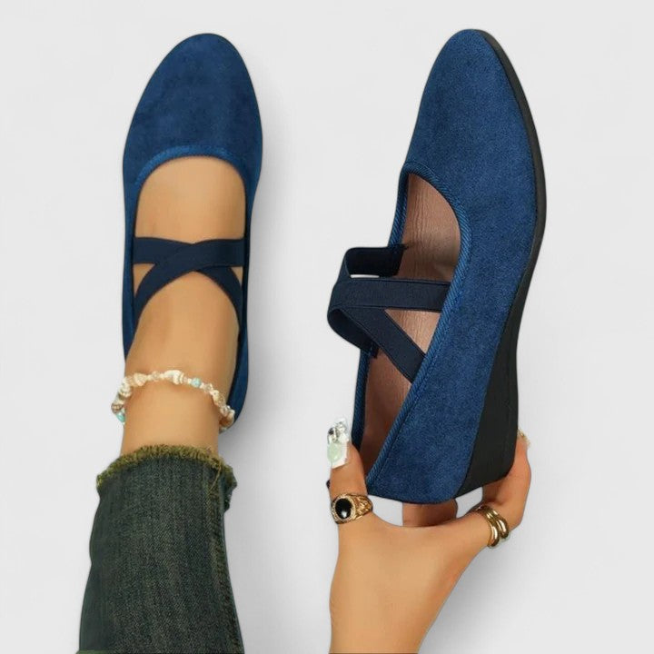 Eleganti Ballerine con Cinturino Incrociato per Donne – Comodi Scarpe con Tacco a Cuneo per Quotidiano e Tempo Libero