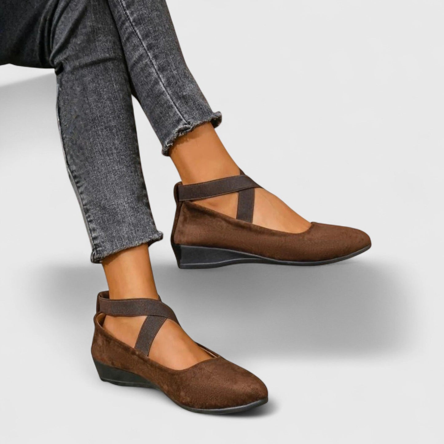 Eleganti Ballerine con Cinturino Incrociato per Donne – Comodi Scarpe con Tacco a Cuneo per Quotidiano e Tempo Libero