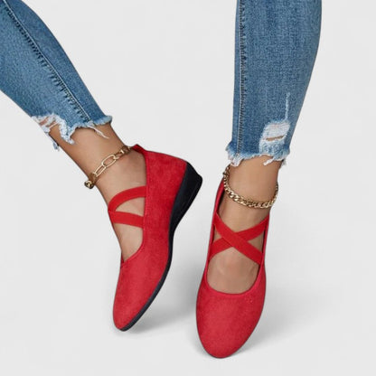Eleganti Ballerine con Cinturino Incrociato per Donne – Comodi Scarpe con Tacco a Cuneo per Quotidiano e Tempo Libero