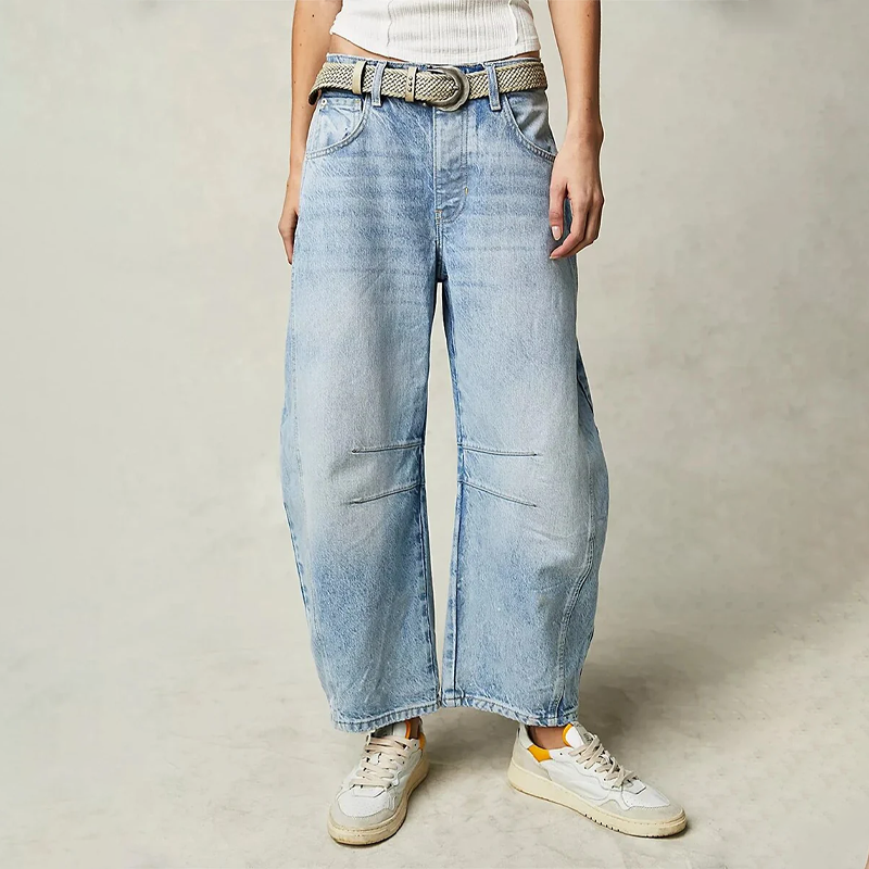 Jeans casual da donna con gamba larga e vita alta – Comodi pantaloni in denim loose-fit