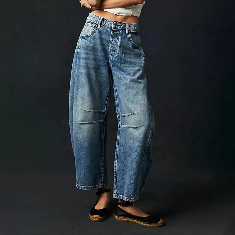 Jeans casual da donna con gamba larga e vita alta – Comodi pantaloni in denim loose-fit