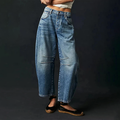 Jeans casual da donna con gamba larga e vita alta – Comodi pantaloni in denim loose-fit