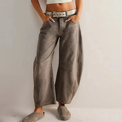 Jeans casual da donna con gamba larga e vita alta – Comodi pantaloni in denim loose-fit