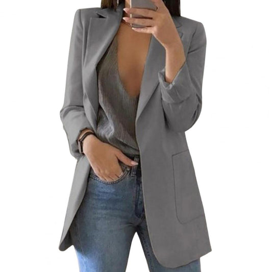 Elegante giacca lunga da donna – Blazer business moderno con frontale aperto