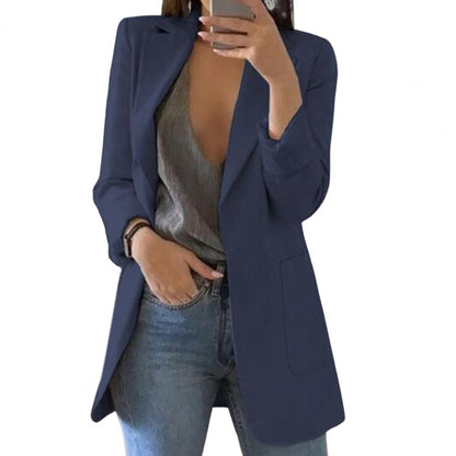 Elegante giacca lunga da donna – Blazer business moderno con frontale aperto