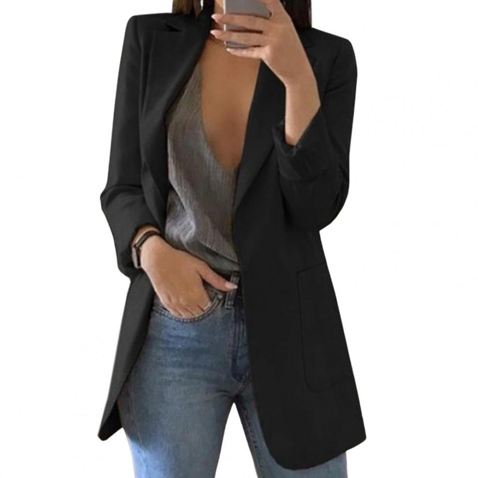 Elegante giacca lunga da donna – Blazer business moderno con frontale aperto