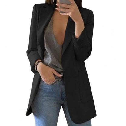 Elegante giacca lunga da donna – Blazer business moderno con frontale aperto