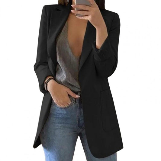 Elegante giacca lunga da donna – Blazer business moderno con frontale aperto