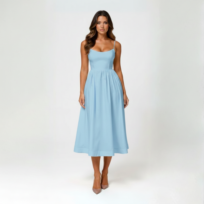 Elegante vestito midi estivo con spalline sottili e vestibilità aderente per donne – Leggero e femminile