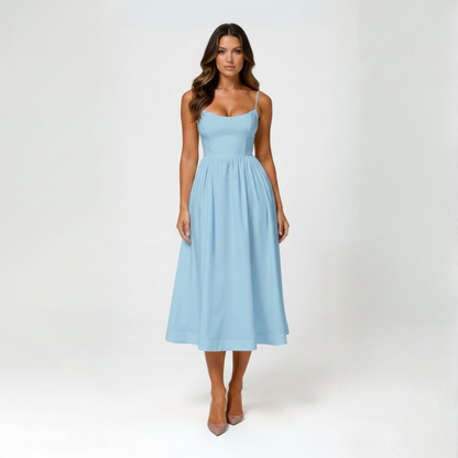 Elegante vestito midi estivo con spalline sottili e vestibilità aderente per donne – Leggero e femminile