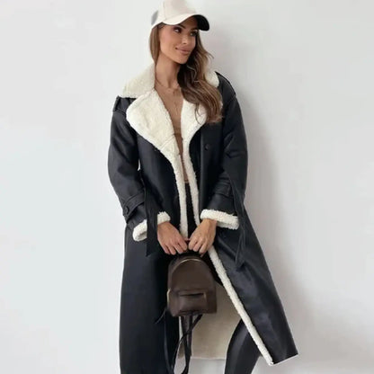Naëline - Cappotto Lungo Elegante con Fodera in Teddy e Pelle Vegana