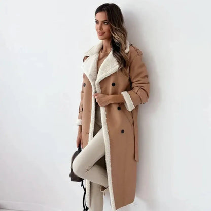 Naëline - Cappotto Lungo Elegante con Fodera in Teddy e Pelle Vegana