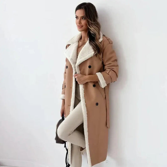 Naëline - Cappotto Lungo Elegante con Fodera in Teddy e Pelle Vegana