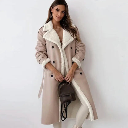 Naëline - Cappotto Lungo Elegante con Fodera in Teddy e Pelle Vegana